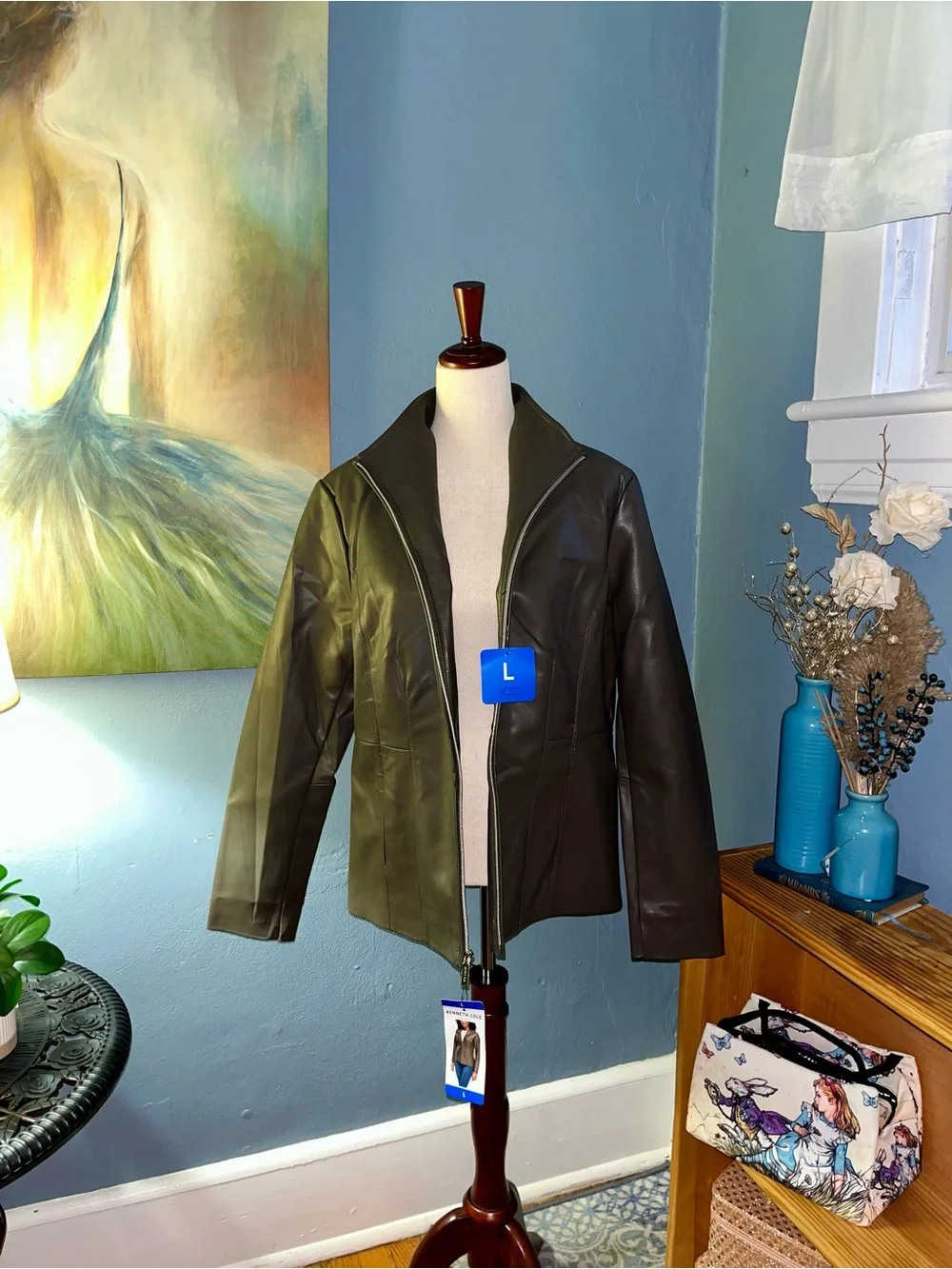 New with tags, Kenneth Cole vegan leather jacket. Size L women’s, brown.